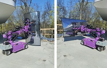 Монтаж радиального стекла с помощью стеклоробота Арлифт